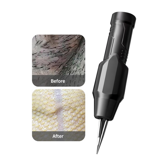 Hand using electric chicken plucker on a chicken